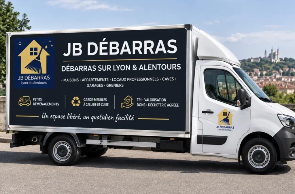 Camion aux couleurs de JB Débarras, pour les interventions à Lyon et dans la métropole lyonnaise.
